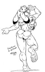  2000 5:8 :d anthro ass athletic athletic_anthro athletic_female big_butt big_feet black_and_white bottomwear breasts clothed clothing dancing dipstick_ears dipstick_tail discobunny domestic_rabbit ear_markings eyewear feet female glasses hair hindpaw hotpants humanoid_feet kencougr lagomorph leporid long_hair looking_at_viewer looking_back lop_rabbit mammal markings midriff monochrome multicolored_ears multicolored_tail muscular muscular_calves muscular_legs muscular_thighs one_foot_raised open_mouth oryctolagus paws plantigrade rabbit rear_view scut_tail shirt short_tail shorts simple_background sleeveless smile soles solo straight_hair tail tail_markings td_coltraine thick_calves tight_clothing topwear torn_clothing torn_shirt torn_topwear white_background 