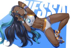  dark_skin long_hair makarony navel pokemon rurina_(pokemon) shorts 