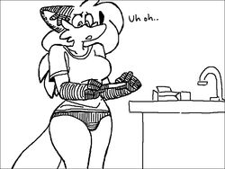  1-bit 4:3 anthro black_and_white canid canine clothed clothing female fox fur hair implied_pregnancy mammal monochrome panties pepper_(sketchytoasty) pregnancy_test red_fox sink sketchytoasty solo text true_fox underwear worried 