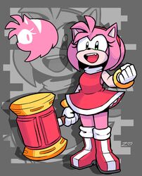  5_fingers accessory amy_rose anthro boots clothing eulipotyphlan female fingers footwear gloves hair_accessory hairband hammer handwear hedgehog hi_res holding_hammer holding_object holding_tool mammal open_mouth open_smile piko_piko_hammer sega smile solo sonic_the_hedgehog_(series) tools zepiereite 