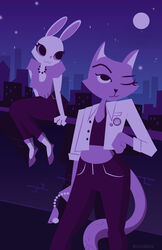  anthro becca_syracuse bunny_(courage_the_cowardly_dog) cartoon_network city city_background courage_the_cowardly_dog duo felid feline female female/female hi_res kitty_(courage_the_cowardly_dog) lagomorph leporid mammal rabbit stylized 