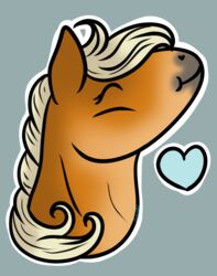  2022 ambiguous_gender blonde_hair chibi closed_eyes digital_media_(artwork) equid equine feral gayle_(gayletrotter) gayletrotter hair heart_symbol horse mammal multicolored_body simple_background smile solo two_tone_body 