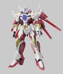  3d akada_maruko commentary english_commentary full_body glowing glowing_eyes green_eyes grey_background gundam gundam_00 highres mecha mobile_suit no_humans reborns_gundam robot science_fiction solo standing v-fin 