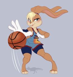  3_toes anthro armband ball basketball basketball_(ball) basketball_uniform blonde_hair blue_eyes blush bodily_fluids buckteeth clothing cotton_tail dribbling english_text eyelashes feet female fur gloves hair handwear hi_res lagomorph leporid lola_bunny looney_tunes mammal orange_body orange_fur rabbit shirt short_tail solo space_jam space_jam:_a_new_legacy sportswear standing sweat tail tan_body tan_fur tank_top teeth text text_on_clothing text_on_shirt text_on_tank_top text_on_topwear thick_thighs tied_ears toes topwear trexqueen tune_squad_outfit tune_squad_outfit_(2021) uniform warner_brothers white_clothing white_gloves white_handwear wide_hips 