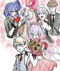  axia-chan balloon blonde_hair blue_hair blush bow breasts brown_hair business_suit cleavage fingerless_gloves flower formal glasses gloves hair_ornament headband heart_balloon highres jacket_rolled_up kazanari_tsubasa kazanari_tsubasa_(another) large_breasts long_hair mario_gallo_bestino medium_breasts multiple_girls necktie ogawa_shinji_(symphogear) open_mouth ponytail ribbon senki_zesshou_symphogear senki_zesshou_symphogear_xd_unlimited short_hair smile suit sunflower sweater thighhighs tsukihime tsukihime_(remake) unfinished white_day white_hair yukine_chris yukine_chris_(another) yukine_christina 