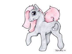 2012 4:3 cutie_mark equid equine fan_character female feral fur grey_body grey_fur hair hasbro horse jessica_willard mammal my_little_pony pink_hair pony purple_eyes simple_background solo traditional_media_(artwork) white_background