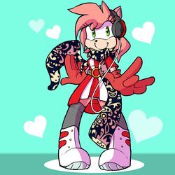 1:1 amy_rose anthro belt biped boots clothing dress electronics eulipotyphlan female footwear gloves green_eyes hair handwear headphones hedgehog legwear mammal orangebox panties pink_hair scarf sega solo sonic_the_hedgehog_(series) standing stockings underwear