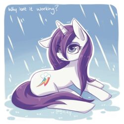 1:1 2013 blue_eyes cutie_mark equid equine eyeshadow female feral friendship_is_magic fur hair hasbro horn makeup mammal my_little_pony mythological_creature mythological_equine mythology outside purple_eyeshadow purple_hair question_mark raining rarity_(mlp) sad solo space-kid unicorn wet wet_mane white_body white_fur