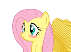 alpha_channel animated blush equid equine feathered_wings feathers female feral fluttershy_(mlp) friendship_is_magic green_eyes hair hasbro mammal my_little_pony mythological_creature mythological_equine mythology pegasus pink_hair short_playtime simple_background solo speccysy suggestive transparent_background wing_boner wings yellow_body yellow_feathers