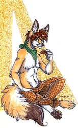 2012 4_toes abstract_background anthro bandana big_ears bottomwear brown_bottomwear brown_clothing brown_pants canid canine checkered checkered_bottomwear checkered_clothing checkered_pants clothing cookie enaya-thewhitewolfen feet fennec_fox food fox green_bandanna green_clothing green_kerchief hair huge_ears keksy keksy24 kerchief male mammal pants pattern_bandanna pattern_bottomwear pattern_clothing pattern_kerchief pattern_pants simple_background solo striped_bandanna striped_clothing striped_kerchief stripes toes true_fox