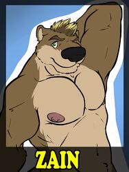 3:4 amwulf anthro athletic biceps big_muscles fur hi_res looking_at_viewer male mammal muscular muscular_anthro muscular_male mustelid name_badge nude otter solo