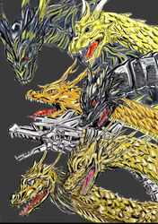 absurd_res bust_portrait desghidorah digital_media_(artwork) digital_painting_(artwork) dragon fangs generations godzilla_(series) grand_king_ghidorah green_eyes grey_eyes group hair hi_res horn kaiju keizer_ghidorah kenn king_ghidorah machine male mecha-king_ghidorah mothra_(series) mythological_creature mythological_scalie mythology open_mouth portrait red_eyes scales scalie simple_background sketch spikes teeth toho tongue yellow_eyes