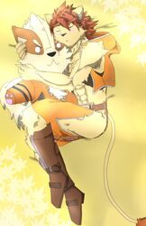 anthro arcanine calua_napage canid canine closed_eyes cyberconnect2 felid generation_1_pokemon little_tail_bronx male mammal nintendo plushie pokemon pokemon_(species) rozenbeast sleeping solatorobo solo warm_colors