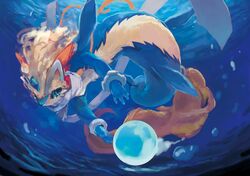 ambiguous_gender anthro bandai_namco bubble digital_media_(artwork) digital_painting_(artwork) dragon fur furred_dragon furred_scalie fuzisawa horn looking_at_viewer mythological_creature mythological_scalie mythology scalie shaorune solo tales_of_(series) tales_of_rebirth underwater water