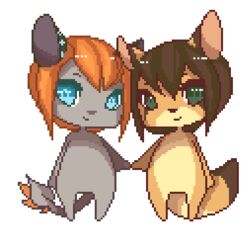 anthro big_ears brun69 canid canine canis chibi clothing digital_media_(artwork) duo female fennec_fox fluffy fluffy_tail fox hair keksy24 low_res mammal piercing pixel_(artwork) red_hair tail teil true_fox wolf