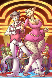 1970s 2013 afro animalympics anthro avian beak big_breasts bird boots bottomwear breasts calico_cat cleavage clothed clothing crowd curvy_figure dancing digital_media_(artwork) disco domestic_cat dress duo_focus ear_piercing eye_contact felid feline felis female fishnet_clothing footwear fur group hair hairless happy huge_breasts jaeh jewelry kit_mambo leisure_suit lion looking_at_another male mammal mottled necklace pantherine pants piebald piercing shirt silhouette smile standing suit tail tail_tuft thick_thighs toeless_footwear topwear tuft voluptuous wide_hips