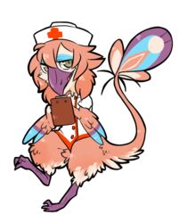 alpha_channel ambiguous_gender anthro avian beak booou chibi clothed clothing digitigrade dress feathered_wings feathers hat headgear headwear jagged_mouth nevrean nurse nurse_clothing nurse_hat nurse_headwear nurse_uniform priley smile solo teeth toothed_beak uniform wings