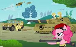 command_and_conquer derpy_hooves earth_pony electronic_arts equid equine female friendship_is_magic gdi group gun hasbro horse humm_vee low_res mammal my_little_pony pinkie_pie_(mlp) pony ranged_weapon renegade shotgun tank unknown_artist vehicle weapon