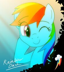 2012 blue_body blue_fur cutie_mark deaffinity deannart equid equine female friendship_is_magic fur hair happy hasbro horse looking_at_viewer mammal multicolored_hair my_little_pony one_eye_closed pony purple_eyes rainbow_dash_(mlp) rainbow_hair smile solo