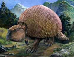 2005 ambiguous_gender armadillo detailed_background extinct feral glyptodon glyptodont mammal mountain nature outside pavel_riha prehistoric_species sky solo xenarthran yellow_eyes