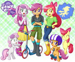 2013 6:5 accessory amber_eyes apple_bloom_(eg) apple_bloom_(mlp) armor band-aid bandage bow_(feature) bow_accessory bow_ribbon clothing cutie_mark_crusaders_(eg) cutie_mark_crusaders_(mlp) earth_pony equestria_girls equid equine feathered_wings feathers female friendship_is_magic green_eyes group hair hair_accessory hair_ribbon hairbow hasbro headgear helmet hoodie horn horse human jacket mammal multicolored_hair my_little_pony mythological_creature mythological_equine mythology orange_body orange_feathers pegasus pony purple_eyes purple_hair red_hair ribbons scootaloo_(eg) scootaloo_(mlp) scooter standing sweetie_belle_(eg) sweetie_belle_(mlp) topwear two_tone_hair unicorn uotapo wings