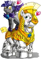 2013 alpha_channel armor black_body black_fur blue_eyes blue_hair blush davide76 duo equid equine female feral friendship_is_magic fur hair hasbro heart_symbol horse male mammal muscular my_little_pony night_guard_(mlp) pony royal_guard_(mlp) simple_background thestral transparent_background white_body white_fur yellow_eyes