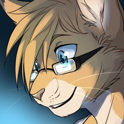 1:1 ambiguous_gender anthro blue_eyes bust_portrait dagger_leonelli eyewear felid feline glasses kitt-n-valentine low_res lynx mammal portrait solo