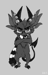 2_toes anthro bovid caprine caprine_demon demon eyewear feet glasses goat_demon greyscale male mammal monochrome scarf solo toes vonder vonderdevil