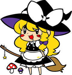  blonde_hair bow braid broom commentary_request female hairbow hat kirisame_marisa long_hair mushroom mzh photoshop_(medium) ribbon saliva solo super_milk-chan touhou witch_hat 