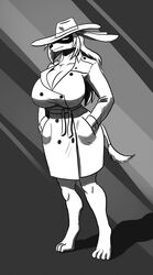  big_breasts bovid breasts canid canine canis caprine cleavage clock-face clothed clothing coat digitigrade female goat hair hand_in_pocket hands_in_both_pockets hat headgear headwear hi_res huge_breasts hybrid lagomorph leporid long_hair makeshift mammal monochrome obscured_face pockets rabbit solo tight_clothing topwear trenchcoat wide_hips wolf 