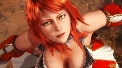  3d animated animated arms_spread bare_shoulders breasts castlevania cleavage company_name cr_pachinko_akumaj&aring;_dracula cr_pachinko_akumaj?_dracula female female green_eyes lips looking_up red_hair short_hair solo victoria_florescu 