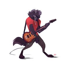  2017 anthro canid canine canis closed_eyes clothed clothing fully_clothed fur grey_body grey_fur guitar jewelry male mammal musical_instrument necklace piercing playing_guitar playing_music plucked_string_instrument ritwell simple_background solo standing string_instrument tongue tongue_out white_background wolf 