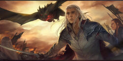  6+boys armor bad_id bad_pixiv_id blonde_hair circlet dragon elf manly multiple_boys onisakiyoruka photoshop_(medium) pointy_ears realistic smaug solo_focus sword the_hobbit thranduil tolkien&#039;s_legendarium weapon 