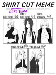  ... 5girls ak-12_(girls&#039;_frontline) ak-15_(girls&#039;_frontline) an-94_(girls&#039;_frontline) angelia_(girls&#039;_frontline) bare_shoulders braid breasts burn_scar cleavage closed_mouth coat commentary covering_breasts covering_privates crop_top defy_(girls&#039;_frontline) dog_tags elbow_gloves english_text flat_chest flat_chest_joke girls&#039;_frontline gloves green_eyes hair_over_one_eye hairband highres large_breasts long_hair looking_at_viewer meme multiple_drawing_challenge multiple_girls navel odd_one_out one_eye_closed purple_eyes reizo_ne rpk-16_(girls&#039;_frontline) scar shirt_cut_meme short_hair smile spoken_ellipsis underboob 