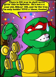  2010 absurd_res anthro christmas dialogue digital_media_(artwork) english_text eyewear green_body green_skin hi_res holidays male mightyfilm raphael_(tmnt) red_eyewear reptile scalie showing_teeth solo speech_bubble sweatdrop_(iconography) talking_to_another teenage_mutant_ninja_turtles teenage_mutant_ninja_turtles_(2003) text turtle wristband yo-yo 