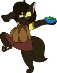  2017 3_toes 4_fingers alpha_channel anthro barefoot belly biped black_eyebrows black_eyelashes black_hairclip black_nose black_whiskers bottomwear bowl breasts brown_body brown_bottomwear brown_clothing brown_ears brown_fur brown_hair brown_skirt brown_tail brown_topwear brown_tuft brown_vest cadence_bonaventura checkered_clothing checkered_topwear checkered_vest cheek_tuft chokovit_(artist) clothed clothed_anthro clothed_female clothing colored container digital_drawing_(artwork) digital_media_(artwork) domestic_cat eyebrow_through_hair eyebrows eyewear facial_tuft feet felid feline felis female female_anthro fingers food fur glasses glistening glistening_eyes green_eyes hair hi_res holding_bowl holding_container holding_object mammal musical_note musical_note_hairclip overweight overweight_anthro overweight_female pattern_clothing pattern_topwear pattern_vest pawpads pink_eyewear pink_glasses pink_inner_ear pink_pawpads pupils salad shirt simple_background skirt slit_pupils small_breasts solo tail toes tongue topwear translucent translucent_hair transparent_background tuft vest yellow_clothing yellow_sclera yellow_shirt yellow_topwear york_chocolate 