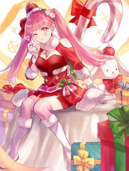  alternate_costume boots breasts candy candy_cane christmas cleavage commentary_request dress female fire_emblem fire_emblem:_three_houses fire_emblem_heroes flower food fur_trim gift gloves hair_flower hair_ornament highres hilda_valentine_goneril hilda_valentine_goneril_(winter) ichi_(dndk01) official_alternate_costume one_eye_closed pink_hair pink_thighhighs red_dress rose solo thigh_boots thighhighs twintails white_flower white_gloves white_rose 