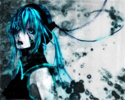  aqua_eyes aqua_hair blue_eyes blue_hair commentary_request empty_eyes female hatsune_miku horror_(theme) long_hair open_mouth sasaki_ryou sidelocks solo twintails vocaloid 