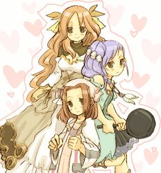  3girls brown_hair commentary_request eno_(8-23) iris_(rune_factory) lili_(rune_factory) long_hair multiple_girls odette_(rune_factory) purple_hair rune_factory rune_factory_oceans short_hair siblings sisters 