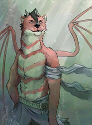  2015 anthro dragon drkchaos felix_reverie fur furred_dragon furred_scalie hi_res horn hybrid lutra_draconis male mammal membrane_(anatomy) membranous_wings multicolored_body multicolored_fur mustelid mythological_creature mythological_scalie mythology otter scales scalie solo whiskers wings 