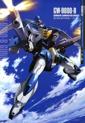  after_war_gundam_x armor beam_rifle cloud dual_wielding energy_gun flying gun gundam gundam_airmaster holding_weapon kanji mecha no_humans number sky text weapon 