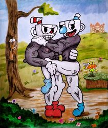  an_hero animate_inanimate craftyandy craftyarts cuphead_(character) cuphead_(game) elemental_creature flora_fauna for_a_head group humanoid humor mammal mugman muscular nightmare_fuel not_furry_focus object_head parody plant rodent rotteneggcreations sciurid traditional_media_(artwork) tree_squirrel 