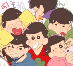  6+boys ;3 bad_id bad_twitter_id black_hair brothers cellphone chokota closed_eyes copyright_name crayon_shin-chan feline heart heart_in_mouth hood hoodie male_focus matsuno_choromatsu matsuno_ichimatsu matsuno_jyushimatsu matsuno_karamatsu matsuno_osomatsu matsuno_todomatsu multiple_boys one_eye_closed osomatsu-kun osomatsu-san osomatsu_(series) parody phone selfie sextuplets siblings sleeves_past_wrists smartphone smile style_parody sunglasses unworn_eyewear 