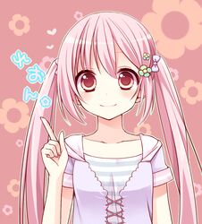  commentary_request female flower hair_ornament hairclip kuu_(0427) long_hair original pink_eyes pink_hair pink_theme ribbon solo twintails 