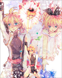  1boy bad_id bad_pixiv_id bow brother_and_sister dress female hairbow kagamine_len kagamine_rin kokonoe_miya photoshop_(medium) siblings twins vocaloid 