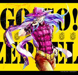  artist_name ball beard blue_hair cape facial_hair gyro_zeppeli hat jojo_no_kimyou_na_bouken kugukiugu long_hair male_focus nail_polish solo steel_ball_run 