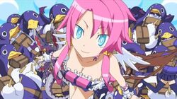  blue_eyes desco desco_(disgaea) disgaea disgaea_4 kazamatsuri_fuuka makai_senki_disgaea_4 official_art pink_hair prinny thighhighs volcano_(disgaea) vulcanus_(disgaea_4) zettai_ryouiki 