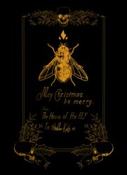  2022 2023 2_wings absurd_res ambiguous_gender arthropod arthropod_abdomen black_background bone cc-by-sa character_name christmas christmas_card compound_eyes creative_commons digital_drawing_(artwork) digital_media_(artwork) english_text feral fly_(animal) front_view full-length_portrait heart_after_text heraldry hi_res holidays holly_(plant) insect_wings insects official_art plant portrait possumcrimes scp_foundation simple_background skull solo story_at_source teeth text whore_of_blood wings yellow_and_black 