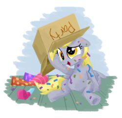  2015 alpha_channel box confetti container derp_eyes derpy_hooves equid equine feathered_wings feathers female friendship_is_magic grey_body grey_feathers hasbro mammal my_little_pony mythological_creature mythological_equine mythology pegasus simple_background sketchyjackie solo transparent_background wings 