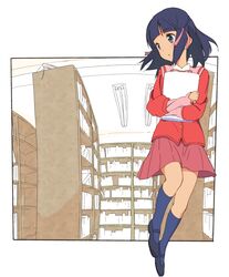  bad_id bad_pixiv_id black_hair blue_eyes book female hair_ribbon izumi_(ko8) kami_nomi_zo_shiru_sekai library ribbon school_uniform shiomiya_shiori short_hair solo 